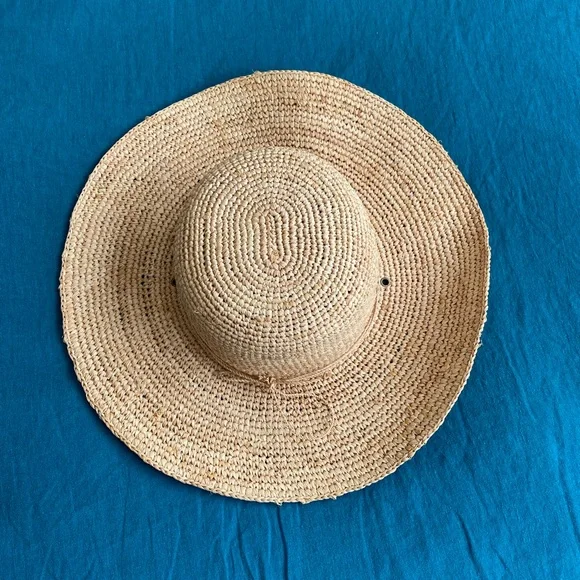 Scala Sun Hat Wide-Brimmed Summer Tan Crocheted Raffia - Picture 2 of 3